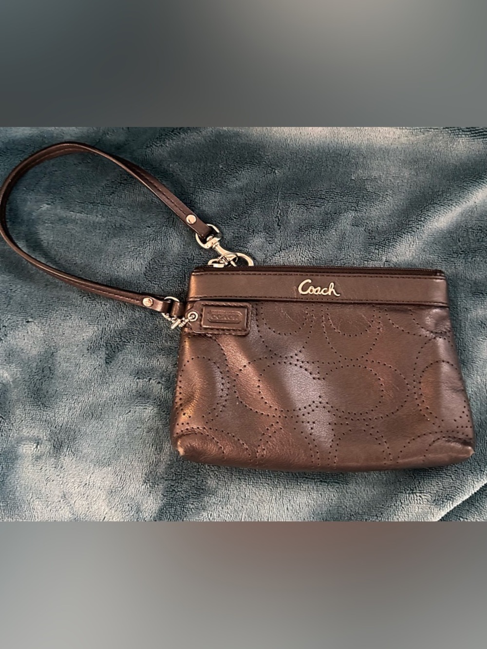 Black Coach Ashley Perforated Leather Wristlet